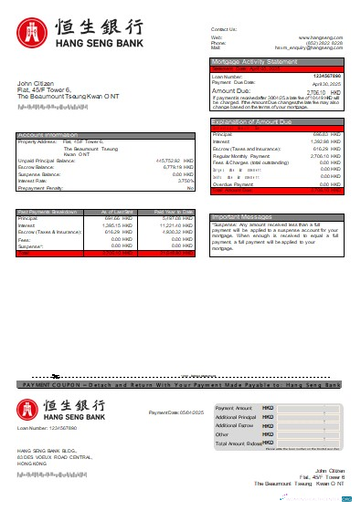 Download Hong Kong Hang Seng bank mortgage statement scr Photoshop template